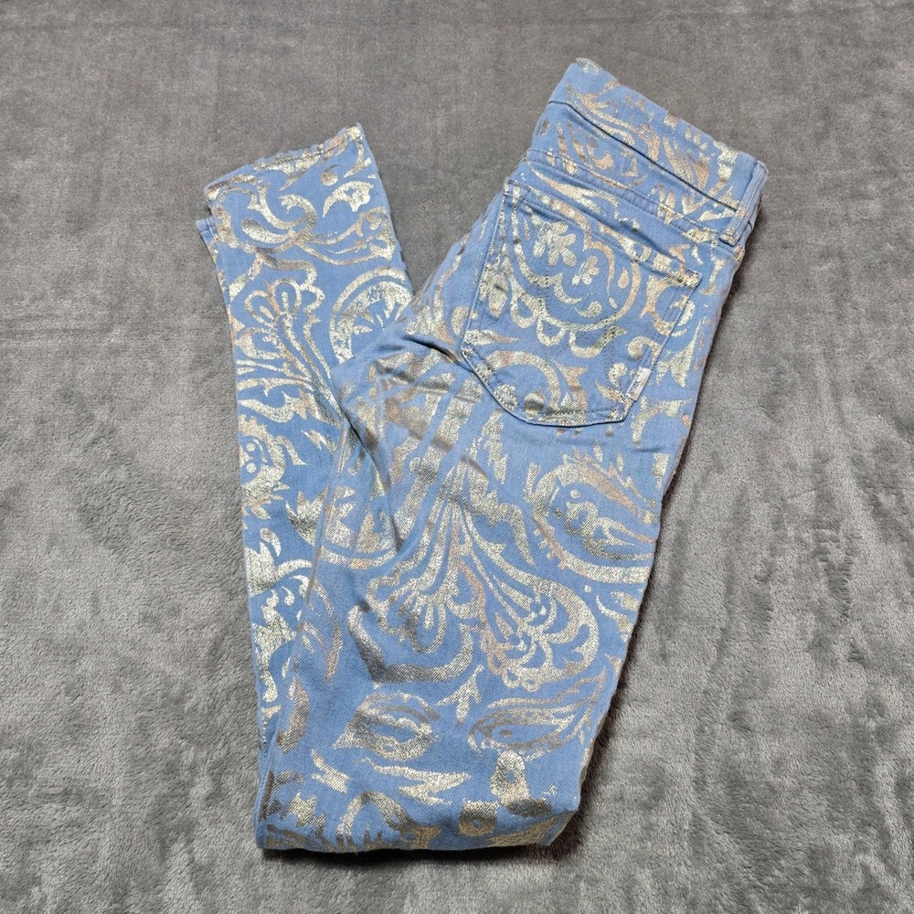 Mother The Looker Jeans Womens 26 Blue Gold Rush Baby Damask Metallic Skinny
